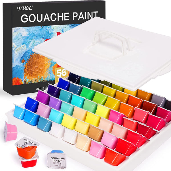 Gouache Paint Set, 56 Colors x 30ml Unique Jelly Cup Design in a Carrying  Case, Art Supplies, Gouache Opaque Watercolor Painting, Perfect for Artist